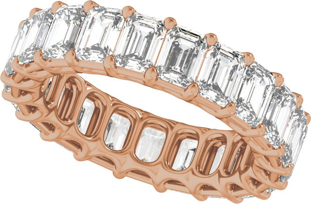 14K Gold Emerald Natural Diamond Low Profile Eternity Band - 4.4x3.1mm Stones - Rose Gold - view 5