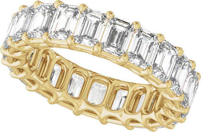 14K Gold Emerald Lab-Grown Diamond Low Profile Eternity Band - 4.4x3.1mm Stones - Yellow Gold - view 5