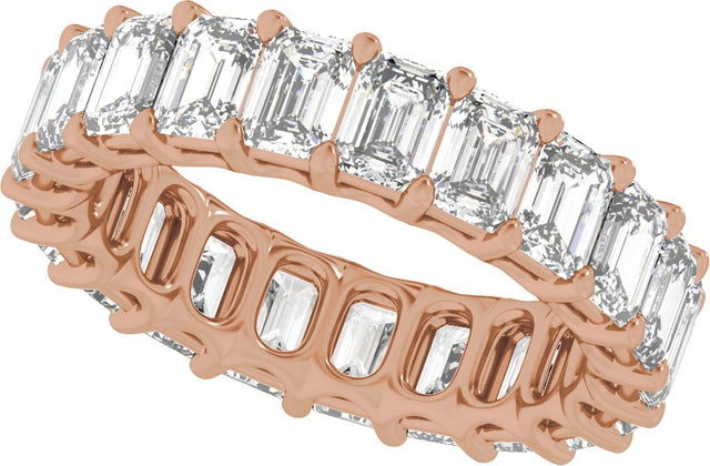 14K Gold Emerald Lab-Grown Diamond Low Profile Eternity Band - 4.4x3.1mm Stones - Rose Gold - view 3