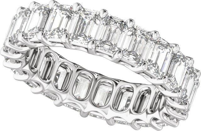 14K Gold Emerald Natural Diamond Low Profile Eternity Band - 4.4x3.1mm Stones - White Gold - view 4