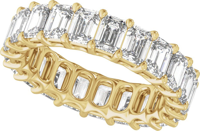 14K Gold Emerald Lab-Grown Diamond Low Profile Eternity Band - 4.4x3.1mm Stones - Yellow Gold - view 5