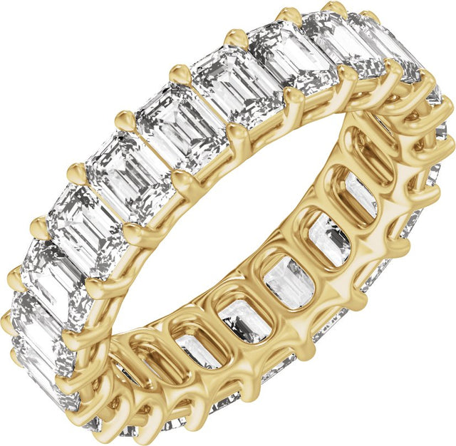14K Gold Emerald Lab-Grown Diamond Low Profile Eternity Band - 4.4x3.1mm Stones - Yellow Gold