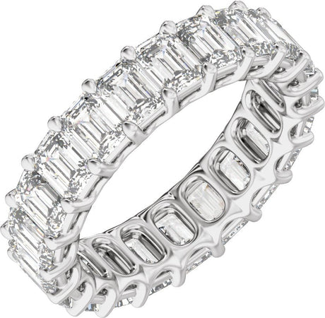 14K Gold Emerald Natural Diamond Low Profile Eternity Band - 4.4x3.1mm Stones - White Gold