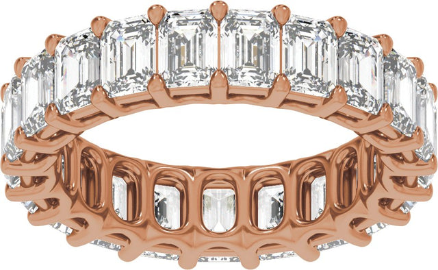 14K Gold Emerald Natural Diamond Low Profile Eternity Band - 4.4x3.1mm Stones - Rose Gold - view 3