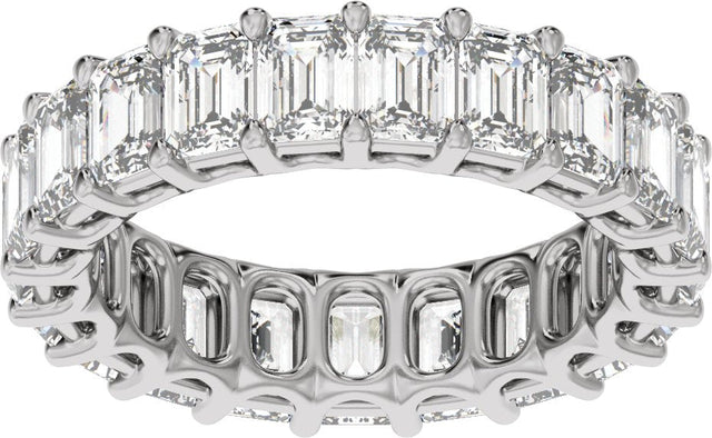 14K Gold Emerald Lab-Grown Diamond Low Profile Eternity Band - 4.4x3.1mm Stones - White Gold - view 3