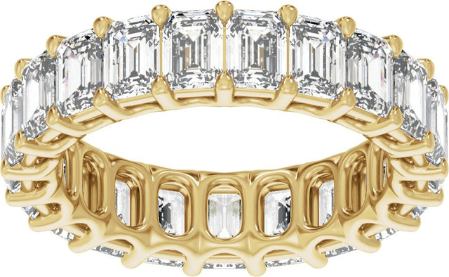 14K Gold Emerald Lab-Grown Diamond Low Profile Eternity Band - 4.4x3.1mm Stones - Yellow Gold - view 3