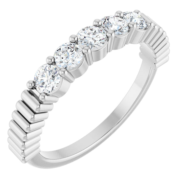 14K Gold Round Natural Diamond Five-Stone Anniversary Band - 1/6-1/2 CTW - White Gold