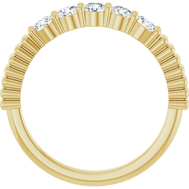 14K Gold Round Natural Diamond Five-Stone Anniversary Band - 1/6-1/2 CTW - Yellow Gold - view 2