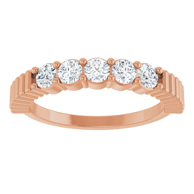 14K Gold Round Lab-Grown Diamond Five-Stone Anniversary Band - 1/6-1/2 CTW - Rose Gold - view 3