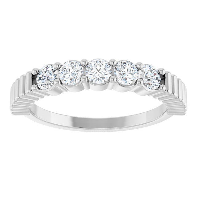 14K Gold Round Natural Diamond Five-Stone Anniversary Band - 1/6-1/2 CTW - White Gold - view 3