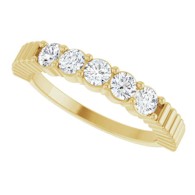 14K Gold Round Natural Diamond Five-Stone Anniversary Band - 1/6-1/2 CTW - Yellow Gold - view 5