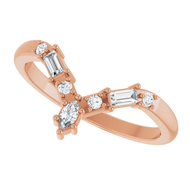 14K Gold Marquise Natural Diamond Contour Band - 1/5 CTW - Rose Gold - view 5