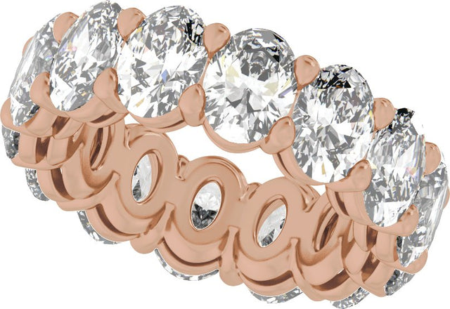 14K Gold Oval Natural Diamond Low Profile Eternity Band - 7x5mm Stones - Rose Gold - view 5