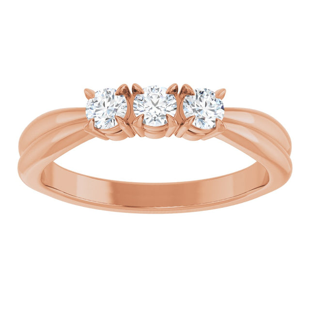 14K Gold Round Natural Diamond Three-Stone Anniversary Band - 1/4-1/2 CTW - Rose Gold - view 3