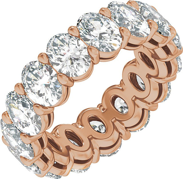 14K Gold Oval Natural Diamond Low Profile Eternity Band - 6.1x4.5mm Stones - Rose Gold