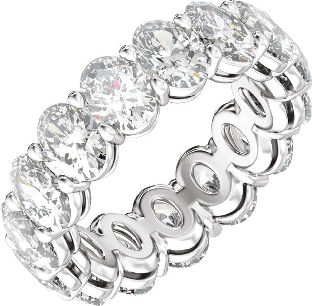 14K Gold Oval Natural Diamond Low Profile Eternity Band - 6.1x4.5mm Stones - White Gold