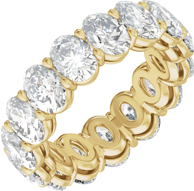 14K Gold Oval Natural Diamond Low Profile Eternity Band - 7x5mm Stones - Yellow Gold