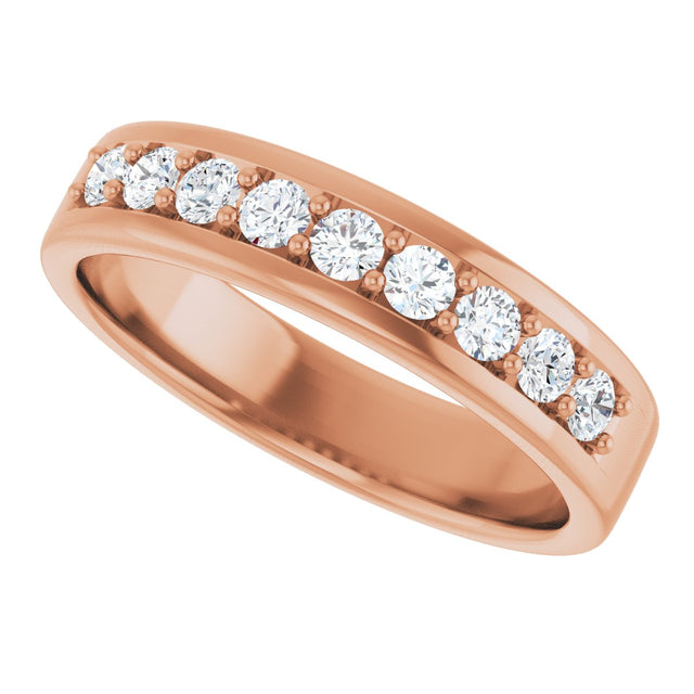 14K Gold Round Lab-Grown Diamond Accented Flat Band - 1/2 CTW - Rose Gold - view 5
