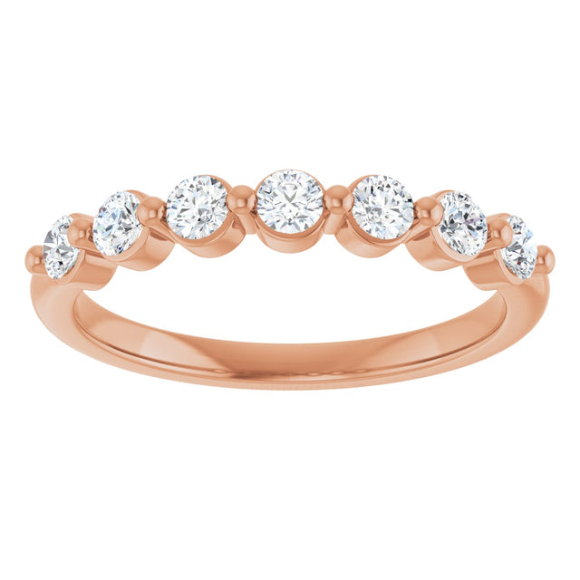 14K Gold Round Natural Diamond Seven-Stone Anniversary Band - 1/5-5/8 CTW - Rose Gold - view 3