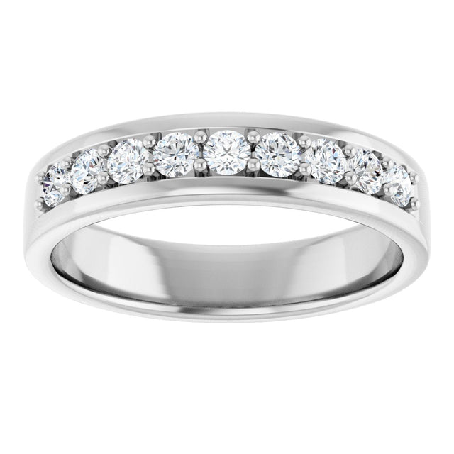 14K Gold Round Lab-Grown Diamond Accented Flat Band - 1/2 CTW - White Gold - view 3