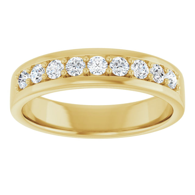 14K Gold Round Lab-Grown Diamond Accented Flat Band - 1/2 CTW - Yellow Gold - view 3
