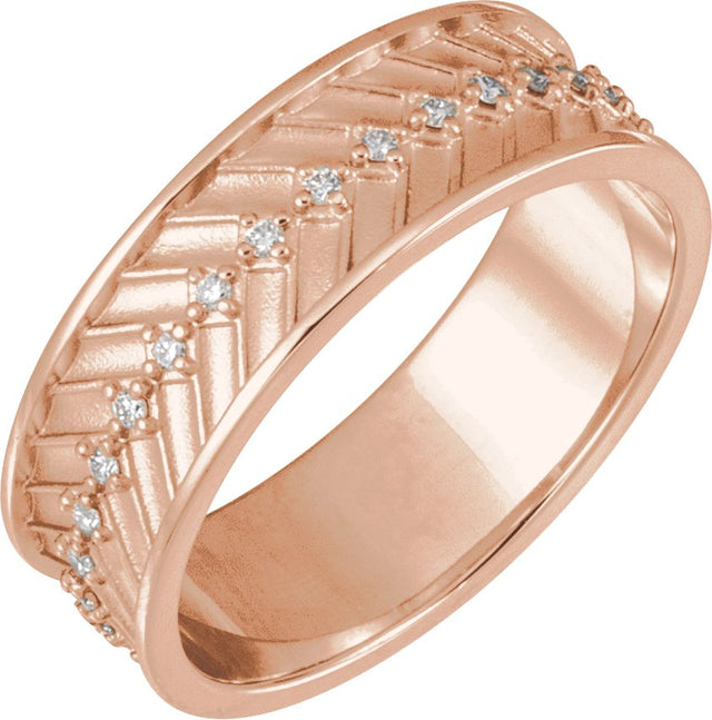 14K Gold Round Lab-Grown Diamond Accented Band - 1.2mm Stones - Rose Gold
