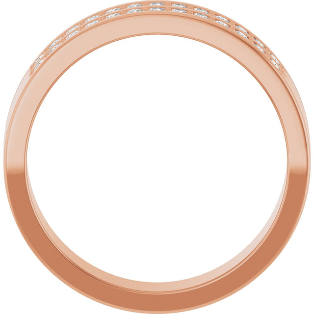 14K Gold Round Lab-Grown Diamond Double Row Tapered Band - 3/8 CTW - Rose Gold - view 2