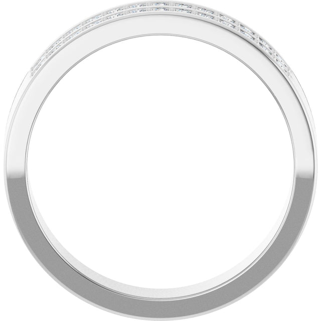 14K Gold Round Lab-Grown Diamond Double Row Tapered Band - 3/8 CTW - White Gold - view 2