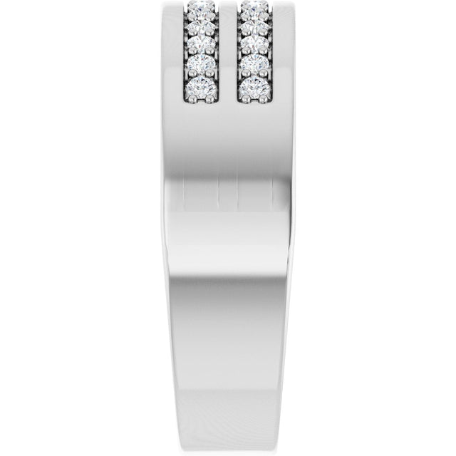 14K Gold Round Lab-Grown Diamond Double Row Tapered Band - 3/8 CTW - White Gold - view 4