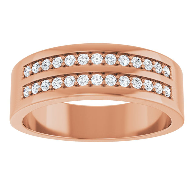 14K Gold Round Lab-Grown Diamond Double Row Tapered Band - 3/8 CTW - Rose Gold - view 3