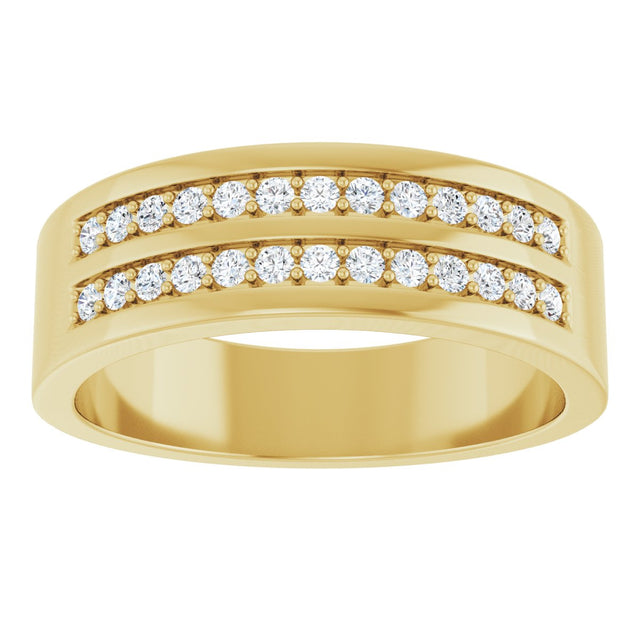 14K Gold Round Lab-Grown Diamond Double Row Tapered Band - 3/8 CTW - Yellow Gold - view 3