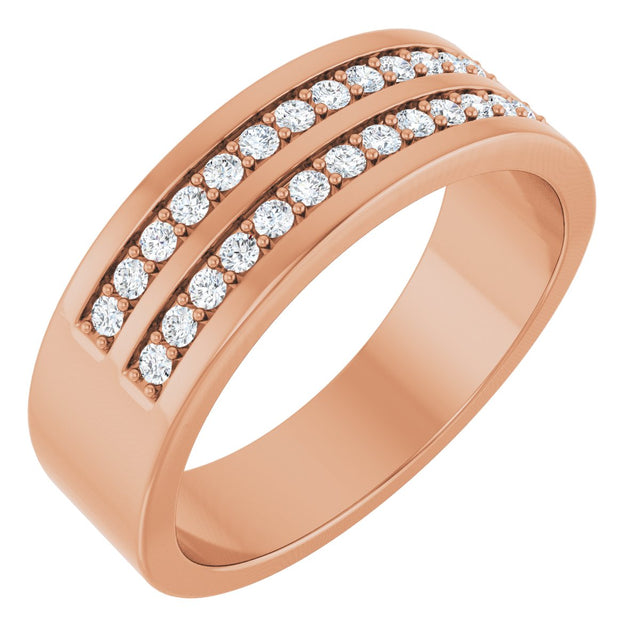 14K Gold Round Lab-Grown Diamond Double Row Tapered Band - 3/8 CTW - Rose Gold