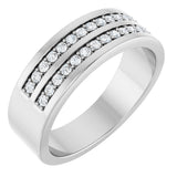 14K Gold Round Lab-Grown Diamond Double Row Tapered Band - 3/8 CTW - White Gold