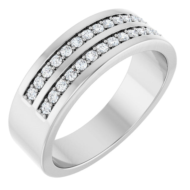 14K Gold Round Lab-Grown Diamond Double Row Tapered Band - 3/8 CTW - White Gold