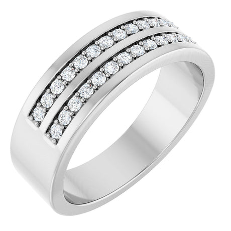 14K Gold Round Natural Diamond Double Row Tapered Band - 3/8 CTW - White Gold