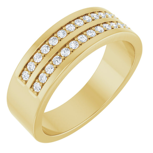 14K Gold Round Natural Diamond Double Row Tapered Band - 3/8 CTW - Yellow Gold