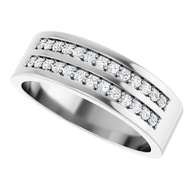 14K Gold Round Lab-Grown Diamond Double Row Tapered Band - 3/8 CTW - White Gold - view 5