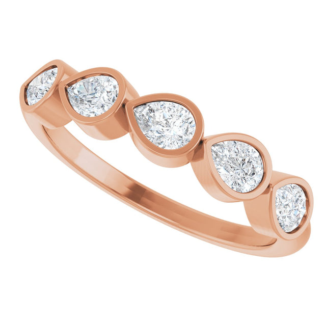 14K Gold Pear Natural Diamond Bezel-Set Five-Stone Anniversary Band - 4x3mm Stones - Rose Gold - view 10