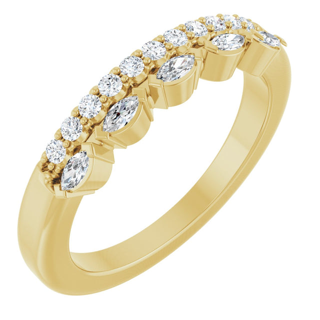 14K Gold Marquise Natural Diamond Double Row Anniversary Band - 1/3 CTW - Yellow Gold