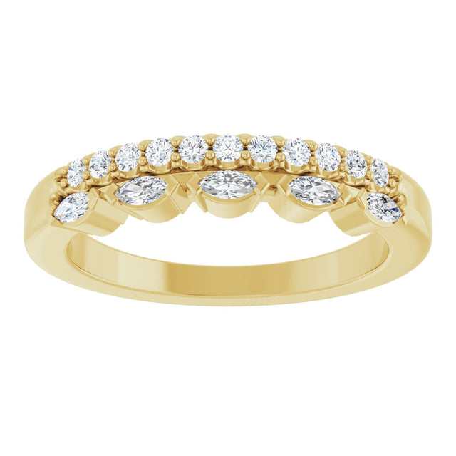 14K Gold Marquise Natural Diamond Double Row Anniversary Band - 1/3 CTW - Yellow Gold - view 3