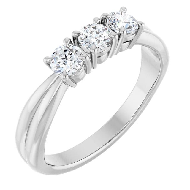 Platinum Round Natural Diamond Three-Stone Anniversary Band - 1/4-1/2 CTW