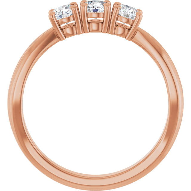 14K Gold Round Lab-Grown Diamond Three-Stone Anniversary Band - 1/4-1/2 CTW - Rose Gold - view 2