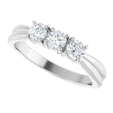 14K Gold Round Natural Diamond Three-Stone Anniversary Band - 1/4-1/2 CTW - White Gold - view 5