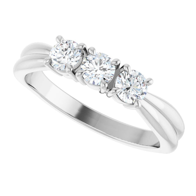 14K Gold Round Natural Diamond Three-Stone Anniversary Band - 1/4-1/2 CTW - White Gold - view 5