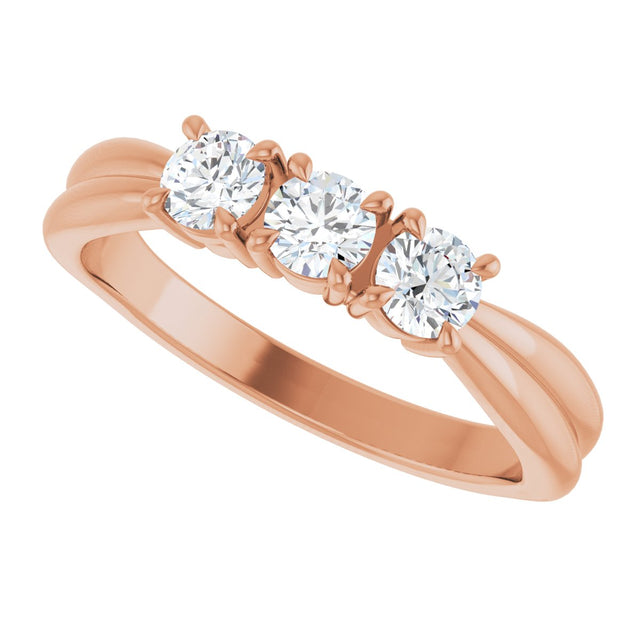 14K Gold Round Natural Diamond Three-Stone Anniversary Band - 1/4-1/2 CTW - Rose Gold - view 5