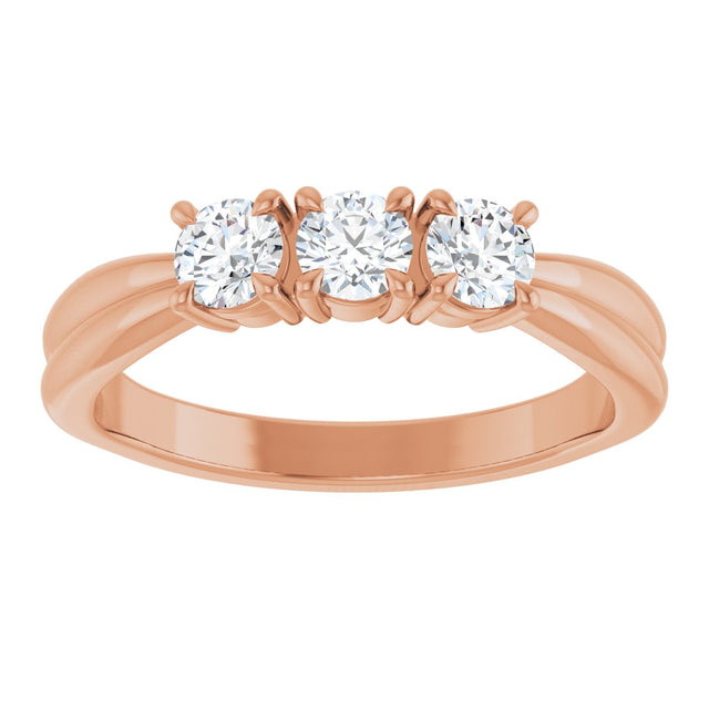 14K Gold Round Lab-Grown Diamond Three-Stone Anniversary Band - 1/4-1/2 CTW - Rose Gold - view 3