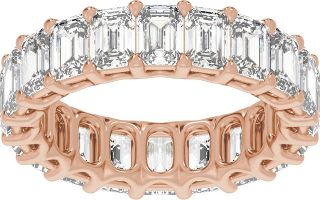 14K Gold Emerald Natural Diamond Low Profile Eternity Band - 5.2x3.7mm Stones - Rose Gold - view 2