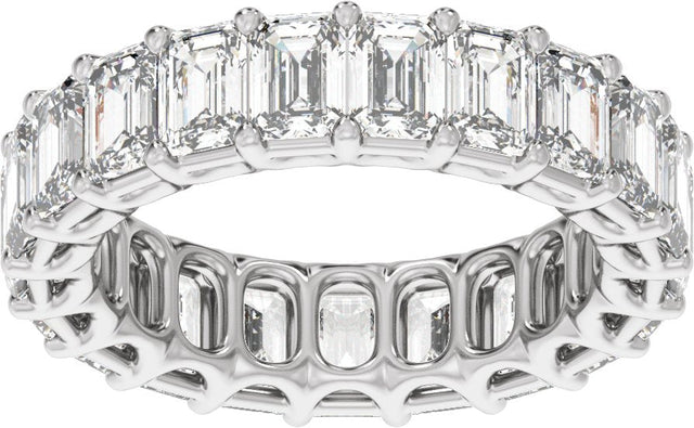 14K Gold Emerald Natural Diamond Low Profile Eternity Band - 4.4x3.1mm Stones - White Gold - view 3