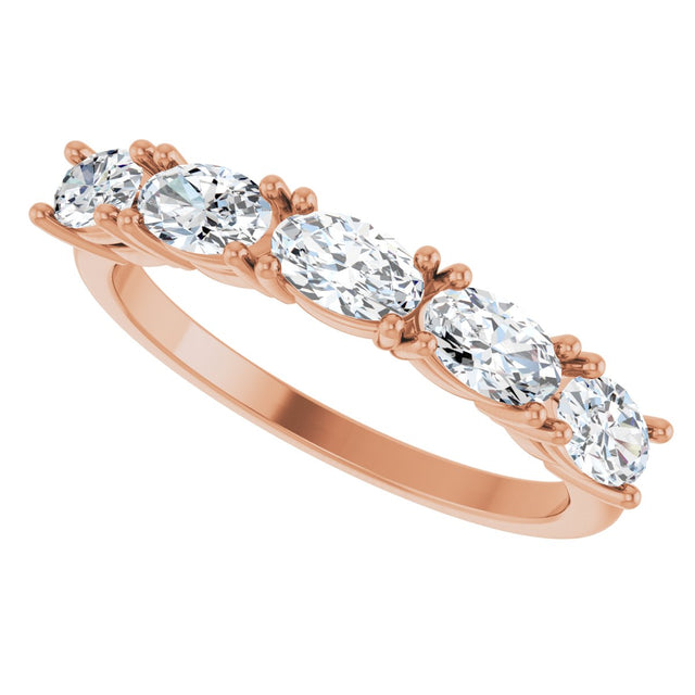 14K Gold Oval Lab-Grown Diamond Five-Stone Anniversary Band - 9/10 CTW - Rose Gold - view 5