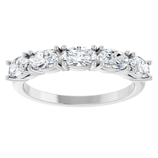 14K Gold Oval Natural Diamond Five-Stone Anniversary Band - 1 1/3 CTW - White Gold - view 3